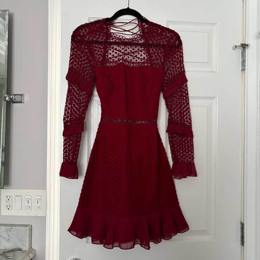 TWO SISTERS THE LABEL Red/Wine Dress Crochet Lace Whimsigoth Coquette Luxe 4